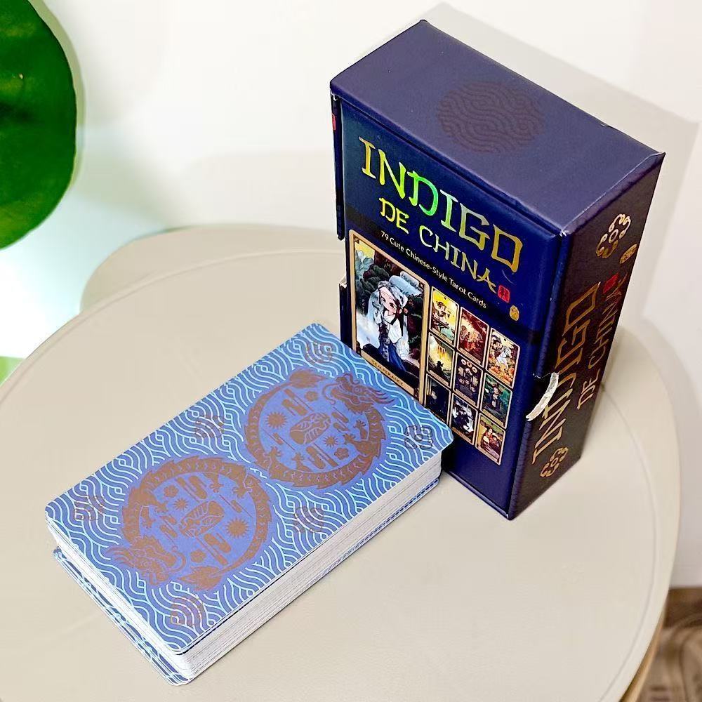 [คลังสินค้าพร้อม] Heaven and Earth Cover 12 * 7cm Chinese Indigo Tarot การ์ดนูนสองด้าน Indigo De China Tarot เกมกระดานภาษาอังกฤษการ์ดเกม