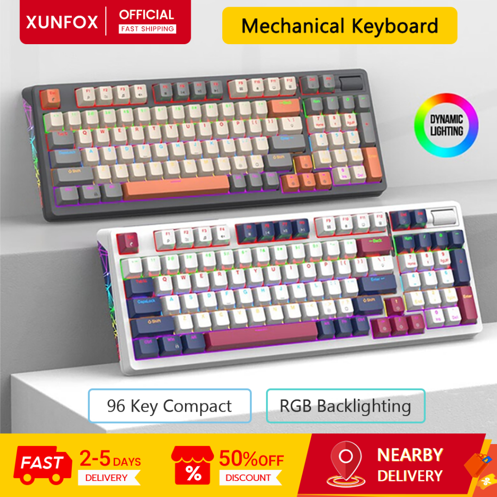 XUNFOX K85 Mechanical Keyboard Fully Hot-Swappable 96% รูปแบบขนาดกะทัดรัดที่ถอดออกได้สาย USB-C