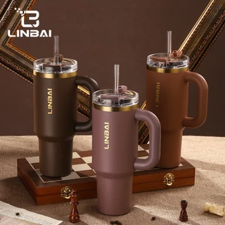 LINBAI 40oz Tumbler อุปกรณ์เสริมกระติกน้ําสแตนเลสฉนวน Tumbler พร้อมฟางสูญญากาศ Double Wall ขวดน้ํารั่วซึม