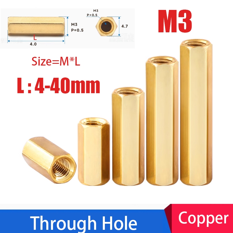 Hex Connection Nuts M3 Copper Connecting Rod Bar Stud Through Hole Long Nuts