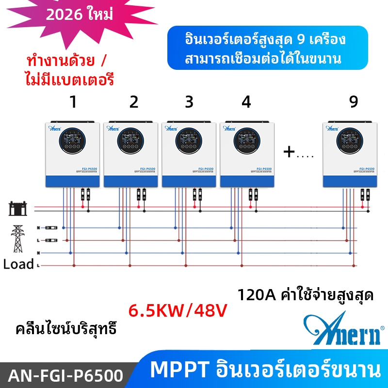 Anern 6.5KW MPPT อินเวอร์เตอร์แบบขนาน 48V Hybrid Inverter Off Grid Inverter 230VAC Power Inverter สา