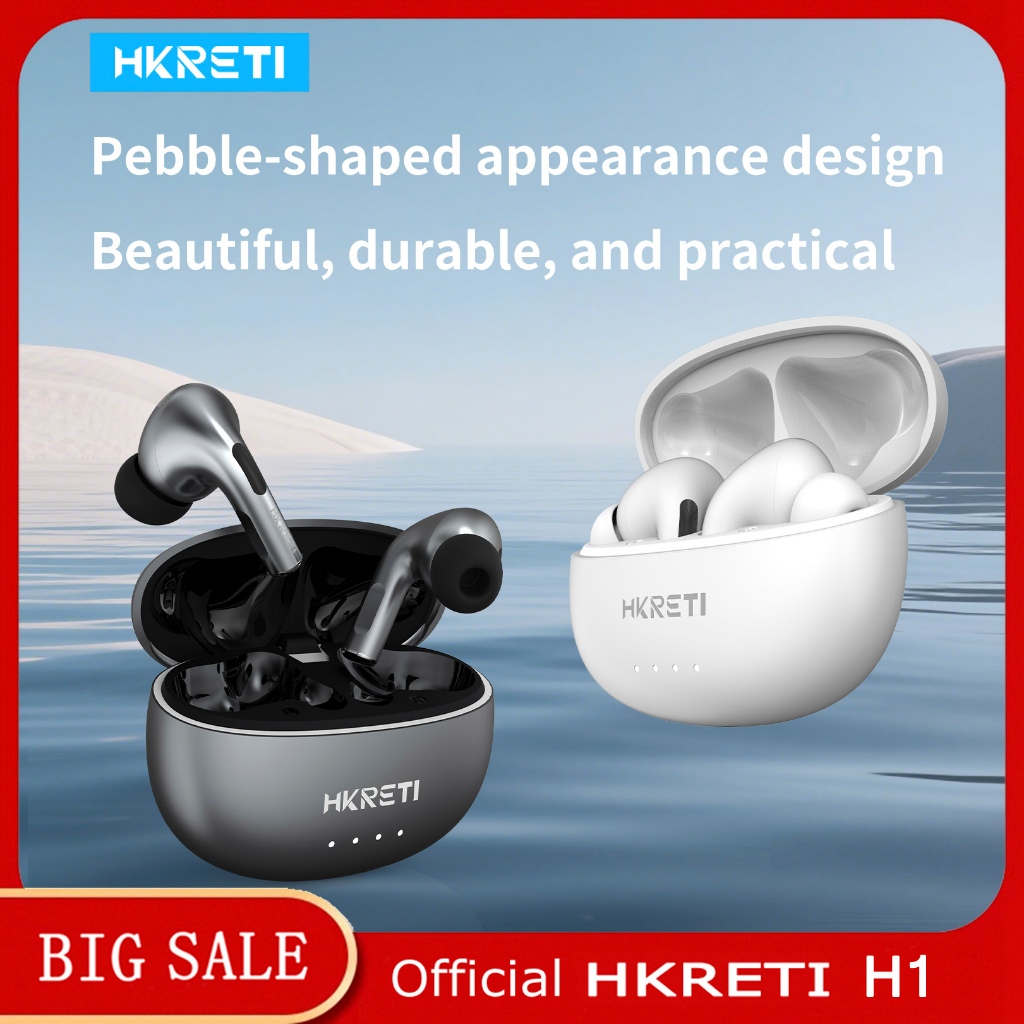 Original HKRETI H1 หูฟังไร้สายบลูทูธ 5.4 TWS กีฬากันน้ําลดเสียงรบกวนไฮไฟสเตอริโอใช้งานร่วมกับ Android iOS