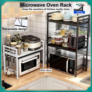 【SayaLiving Store】【2/3 Layer Heavy Duty Microwave Rack】Telescopic Oven Rack Organizer-Expandable Kitchen Shelf Carbon Steel Rack Storage Space Saver