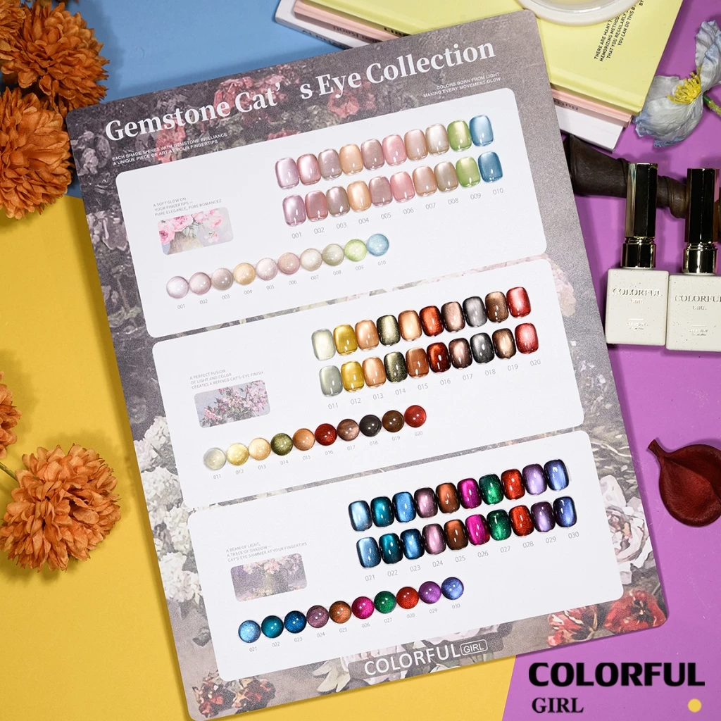【พร้อมส่ง】COLORFUL GIRL 30 สี ✨ สีเจลแคทอายเนื้อซาติน + สีเจลแคทอายลูกแก้ว ครบเซ็ต 30 ติดทนนาน เงางามประกายหรูหรา เหมาะสำหรับร้านทำเล็บมืออาชีพและใช้ส่วนตัว แถมฟรีชาร์ท Cat Eye 30 สี (ทามาให้แล้ว พร้อมใช้งาน)