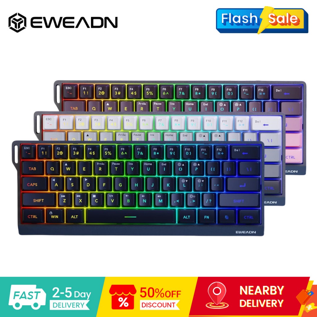 EWEADN F61 คีย์บอร์ดเกมแบบมีสาย RGB Backlit Membrane Gaming Keyboard พร้อม PBT Keycap การออกแบบขนาดก