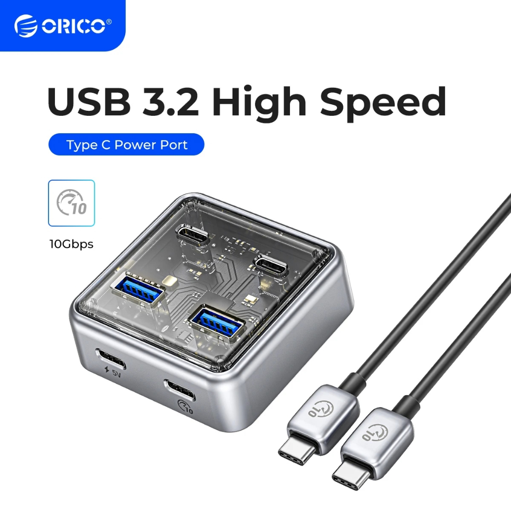 ORICO โปร่งใส USB C Hub การขยายพอร์ต 4 พอร์ตพร้อมอินเทอร์เฟซแหล่งจ่ายไฟ Usb 3.2 Protocol การส่งข้อมูลความเร็วสูง