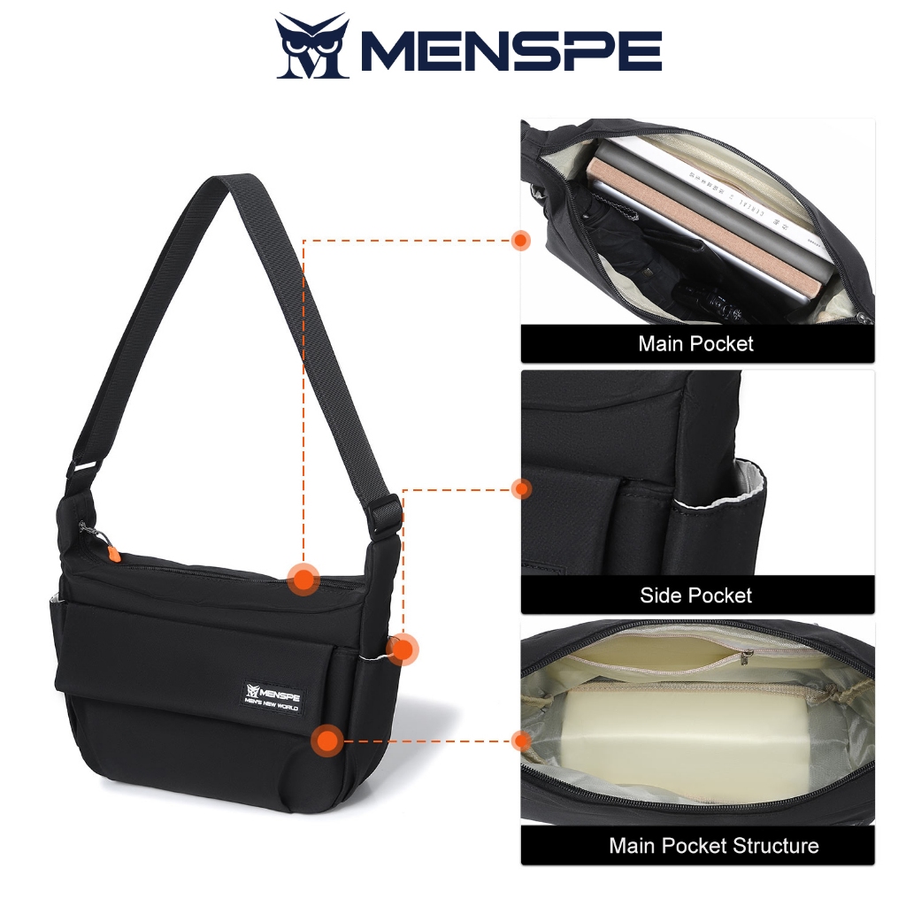 MENSPE กระเป๋าสะพายไหล่ผู้ชาย Unisex กันน้ํา Messenger กระเป๋ากลางแจ้งขนาดใหญ่ความจุกระเป๋า Crossbody - รูปที่ 4