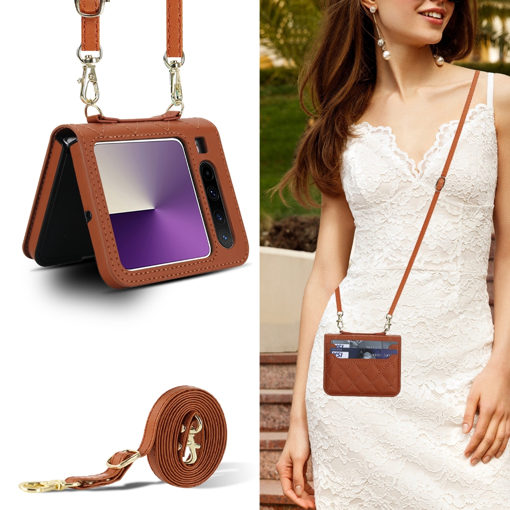 เคสโทรศัพท์หนังใส่การ์ดด้านหลังแบบลาดแฟชั่นเหมาะสําหรับ Huawei Pura X P50 Pocket2 VIVO X Flip