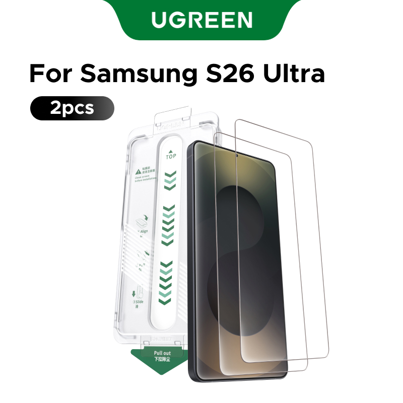 【Samsung S26 Ultra】UGREEN ฟิล์มกันรอยกระจกนิรภัยแบบขอบโค้งไร้กรอบ ใสพิสุทธิ์ พร้อมอุปกรณ์ทาแบบดึงออก