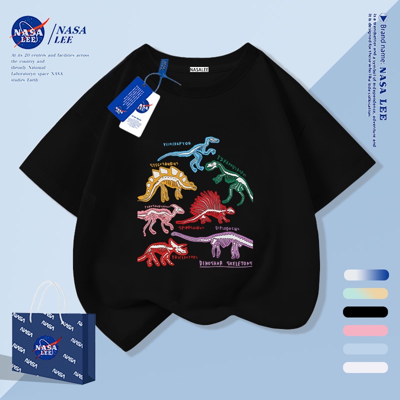 เสื้อยืดผ้าฝ้ายแขนสั้นสำหรับเด็กและผู้ใหญ่ พิมพ์ลายไดโนเสาร์ จัดส่งภายในวันเดียว