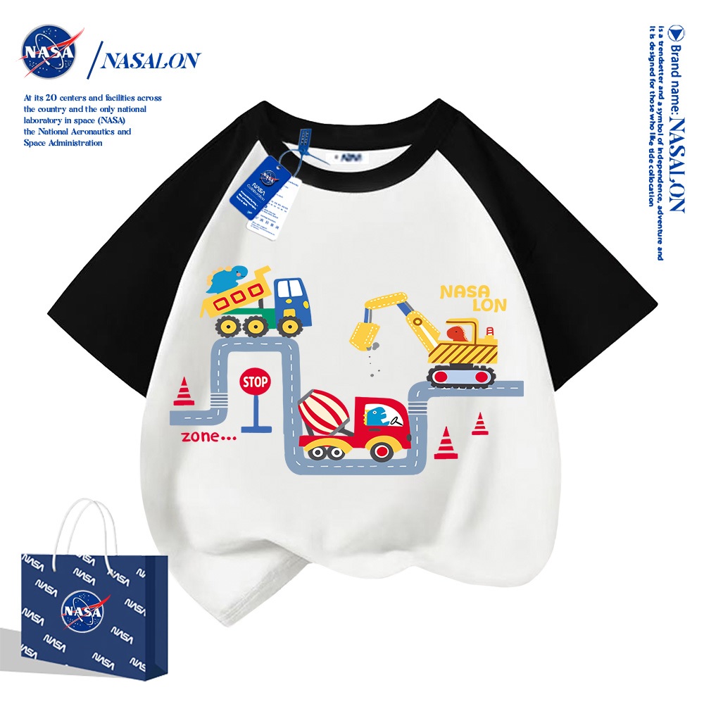 NASA เสื้อยืดเด็ก ผ้าฝ้าย 100% ลายการ์ตูนรถยนต์ เสื้อยืดเด็กผู้ชาย ใส่สบาย ระบายอากาศดี คุณภาพดี