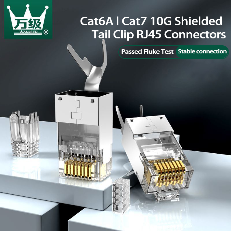 WANJEED CAT 7 FTP RJ45 Connector Gold Plated RJ45 Cat8/Cat7/Cat6A ผ่านตัวเชื่อมต่อ 8P8C เครือข่าย Co
