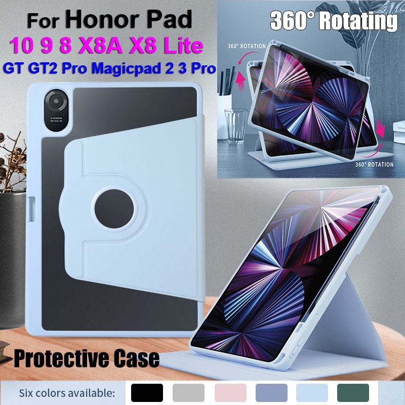 สําหรับ Honor Pad 10 9 8 X8B X8A X8 Lite GT GT2 Pro Magicpad 2 3 Pro แฟชั่น 360° ฝาครอบใสอะครีลิคหมุ