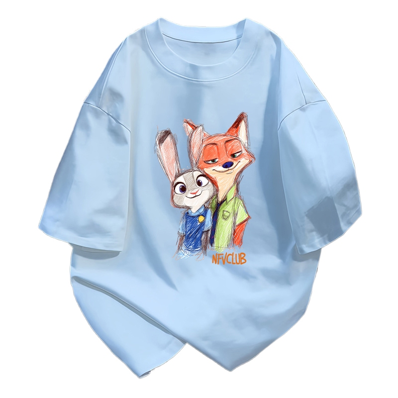 【จัดส่งจากกรุงเทพฯ】🔥NASA แขนสั้น oversize เสื้อ ฤดูร้อน ยูนิเซ็กส์ เสื้อยืดคอกลม Zootopia🐰🦊IG เทรนด์ สีฟ้า YG3886 - รูปที่ 7