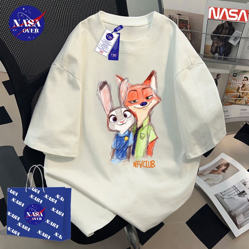 【จัดส่งจากกรุงเทพฯ】🔥NASA แขนสั้น oversize เสื้อ ฤดูร้อน ยูนิเซ็กส์ เสื้อยืดคอกลม Zootopia🐰🦊IG เทรนด์ สีฟ้า YG3886 - รูปที่ 4