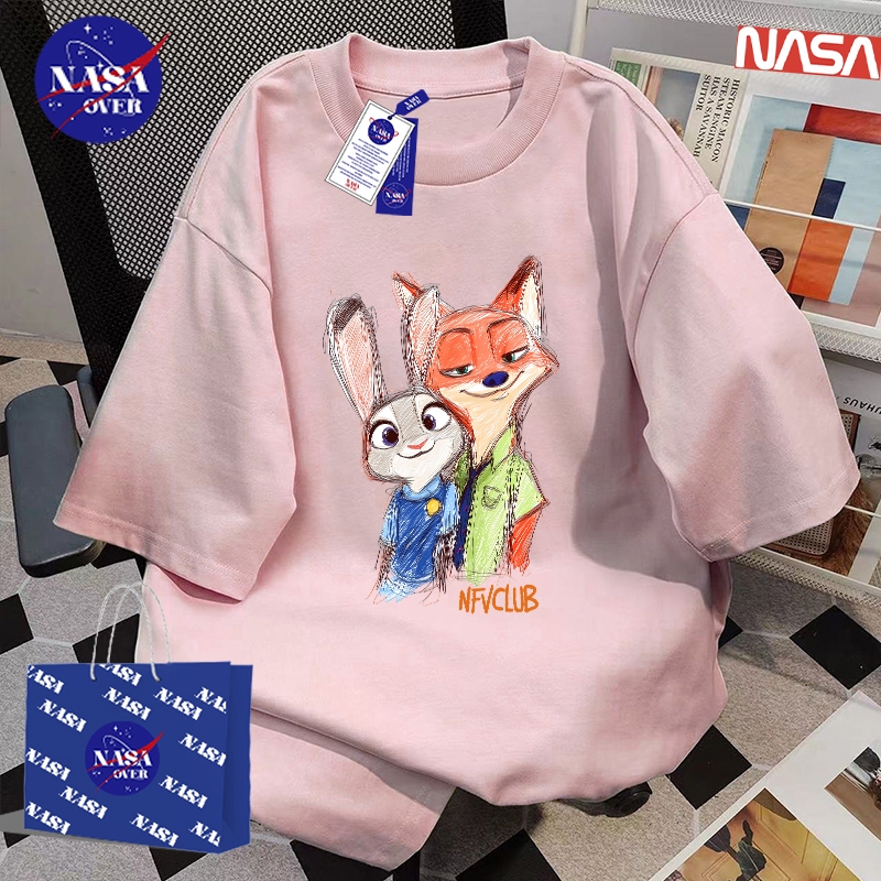 【จัดส่งจากกรุงเทพฯ】🔥NASA แขนสั้น oversize เสื้อ ฤดูร้อน ยูนิเซ็กส์ เสื้อยืดคอกลม Zootopia🐰🦊IG เทรนด์ สีฟ้า YG3886 - รูปที่ 5