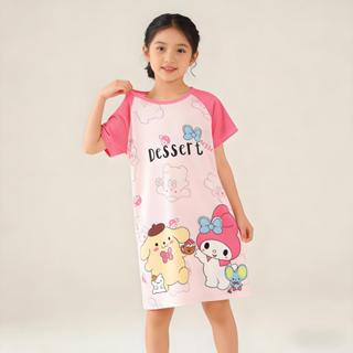 ชุดนอนแขนสั้นคอกลมสำหรับเด็กผู้หญิงอายุ 11-12 ปี