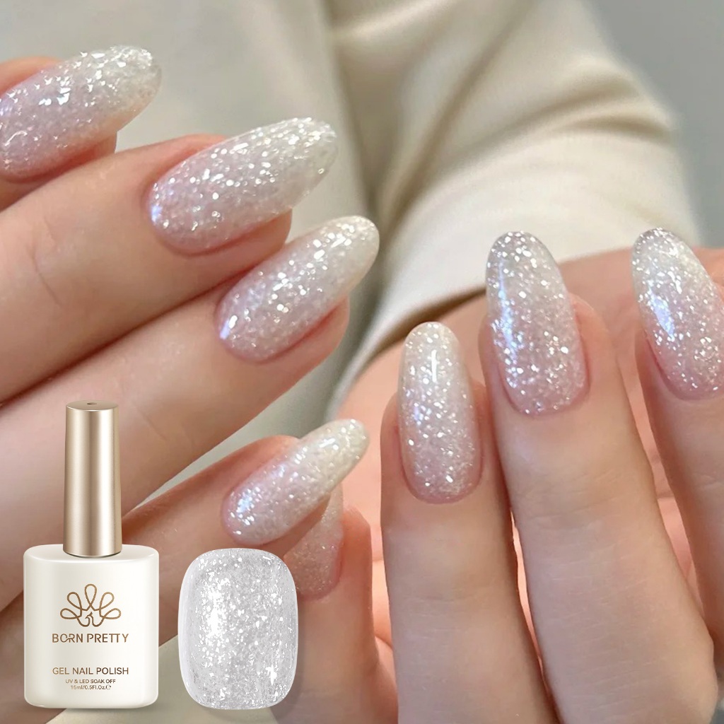 BORN PRETTY 15ml Fluttering Flakes Jelly Gel ยาทาเล็บประกายเจลสีขาวเล็บ Fine Sparkling Glitter เล็บเคลือบเงา