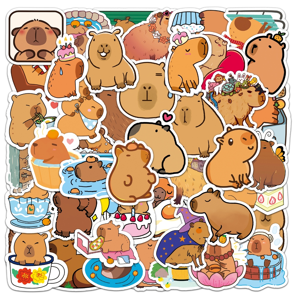 50 ชิ้นตลกการ์ตูน คาปิบาระ สติกเกอร์กันน้ํา ทําเอง สําหรับโทรศัพท์แล็ปท็อปสเก็ตบอร์ดสร้างสรรค์กราฟฟิตีรถสติกเกอร์มอเตอร์