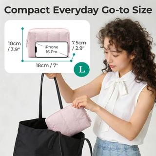 BAGSMART Quilted Makeup Bag Puffy Cushion Cosmetic Pouch Wide-open Travel Toiletry Organizer Case กระเป๋ากันน้ํา