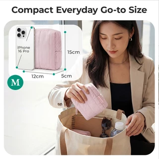 BAGSMART Quilted Makeup Bag Puffy Cushion Cosmetic Pouch Wide-open Travel Toiletry Organizer Case กระเป๋ากันน้ํา