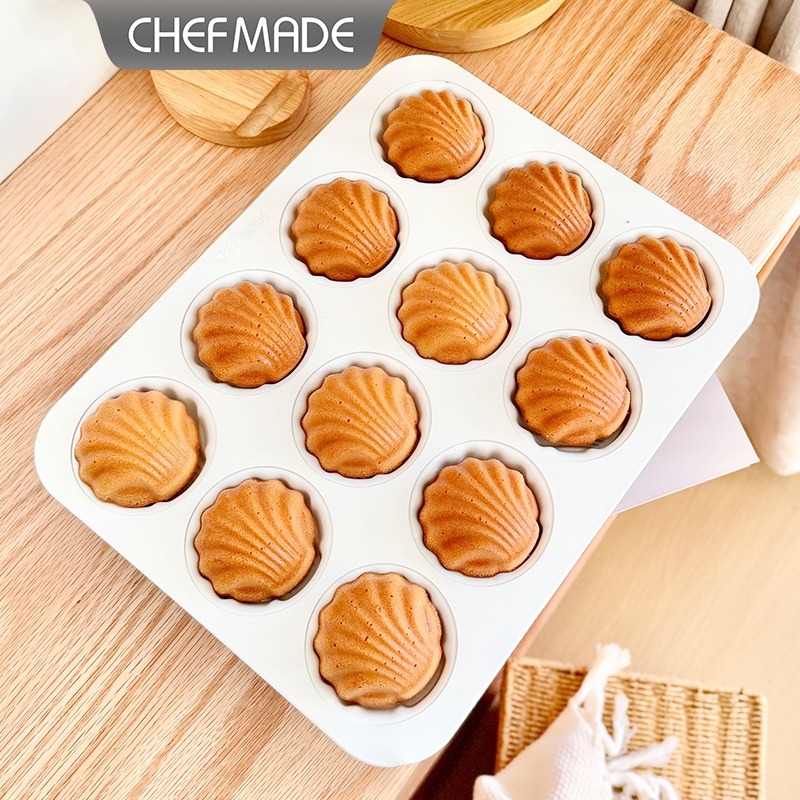 CHEFMADE 12 ถ้วย Non-Stick Madeleine เค้กกระทะเหล็กคาร์บอนเบเกอรี่แม่พิมพ์ Madeleine เค้ก PAN ทนความร้อนถาดอบเครื่องมือสําหรับ Home DIY ทําขนม WK10095 ราคาถูก Shopee Lazada