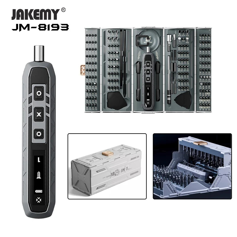 JAKEMY JM-8193 180-in-1 Electric Mini Precision ไขควง Toolkit มัลติฟังก์ชั่นสําหรับซ่อมโทรศัพท์กล้อง