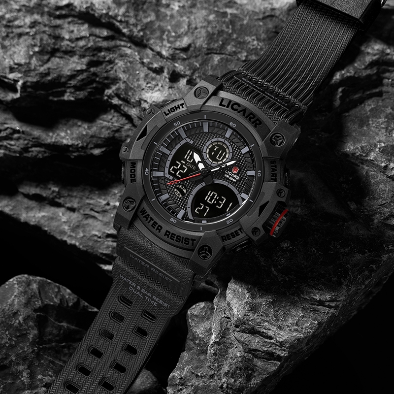 LICARR แฟชั่นชั้นนํานาฬิกาผู้ชายนาฬิกาปลุกปฏิทินกันกระแทกกีฬานาฬิกาจับเวลาเรืองแสง 9538