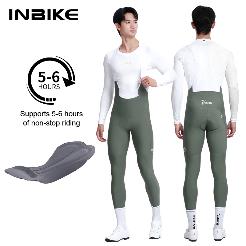 INBIKE Men MTB Bib Tights Seamless Comfort ผ้าเอวสูงยืดหยุ่นพร้อมกระเป๋า