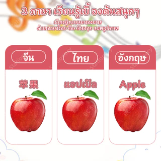 โปสเตรพูดได้ 3 ภาษา โปสเตอร์สอนคำศัพท์ สือการสอน เรียนคำศัพ โปสตอร์กไก ผลไม้ ABC ของเล่นเสริมพัฒนาการเด็ก