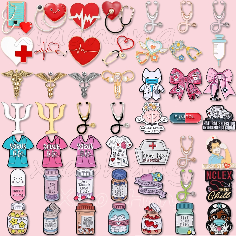 หัวใจทางการแพทย์หูฟังผ้าพันแผลเคลือบ Pin Medical Organ Pill Bowknot เข็มกลัดปก Badge อุปกรณ์เสริมของขวัญสําหรับหมอพยาบาล