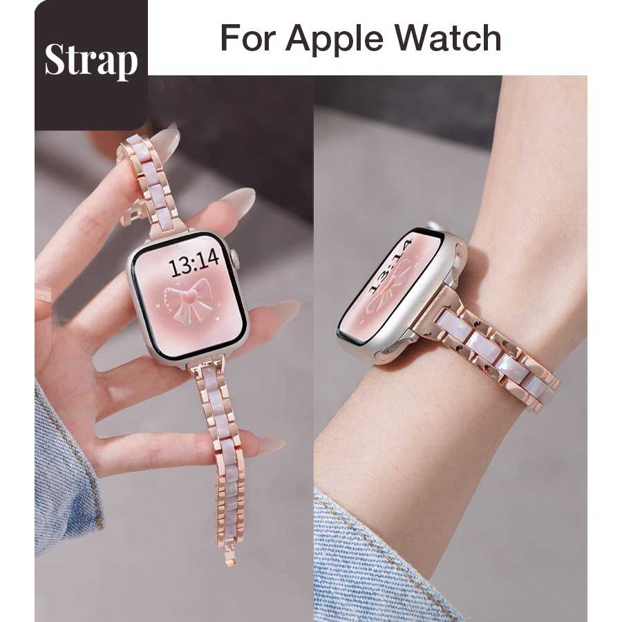 สุภาพสตรีคุณภาพสูง สายโซ่โลหะบาง เหมาะสําหรับ Apple Watch S11 SE3 Ultra3 S10 S9 S8 SE S7 S6 Ultra ขนาด 49/46/42/40/44/41/45 มม.