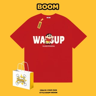 BOOM เสื้อยืดคอกลม ใส่ได้ทั้งชายและหญิง ผ้าฝ้าย 100% ระบายอากาศดี ลายการ์ตูนเครยอนชินจัง เหมาะสำหรับเยาวชน