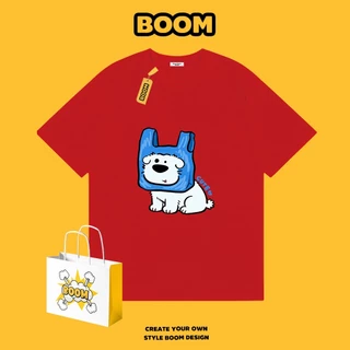 BOOM เสื้อยืดคอกลม ใส่ได้ทั้งชายและหญิง ผ้าฝ้าย 100% ระบายอากาศดี ลายหมาเล็กที่น่าขำนะคะ เหมาะสำหรับเยาวชน