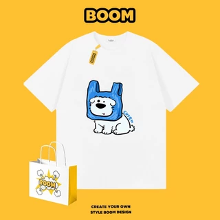BOOM เสื้อยืดคอกลม ใส่ได้ทั้งชายและหญิง ผ้าฝ้าย 100% ระบายอากาศดี ลายหมาเล็กที่น่าขำนะคะ เหมาะสำหรับเยาวชน