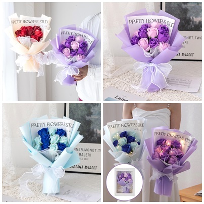 วันวาเลนไทน์ ins ดอกไม้จําลอง Creative DIY ทอมือช่อดอกไม้เจ้าสาวอุปกรณ์ของขวัญวันครู