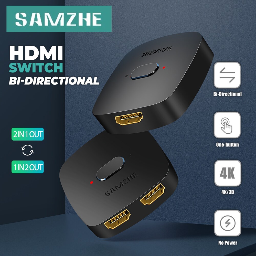 SAMZHE 2 พอร์ต HDMI Switcher Bi-Direction 2in1 Out 4K 60Hz HDMI เข้ากันได้กับ Switcher Splitter สําหรับสวิทช์ Xbox PS4 Monitor กล่องทีวี