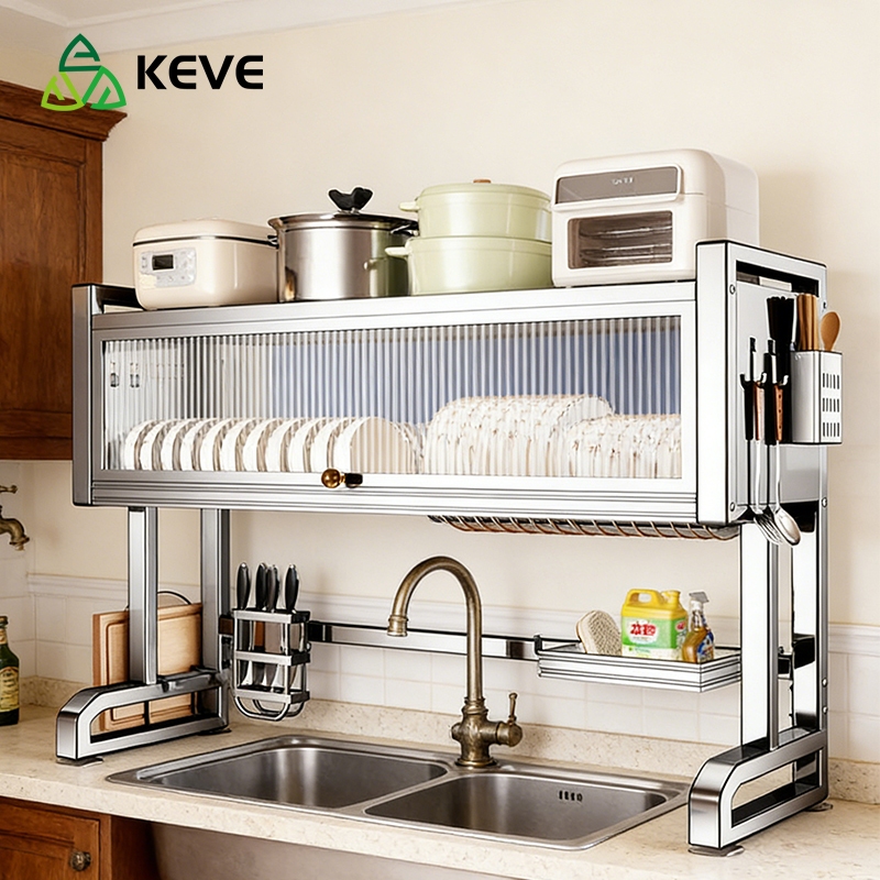 KEVE ชั้นวางจาน 2ชั้น ชั้นวางจานสแตนเลส304 bowl rack ชั้นวางจัดเก็บอ่างล้างจานอ ชั้นวางของครัว
