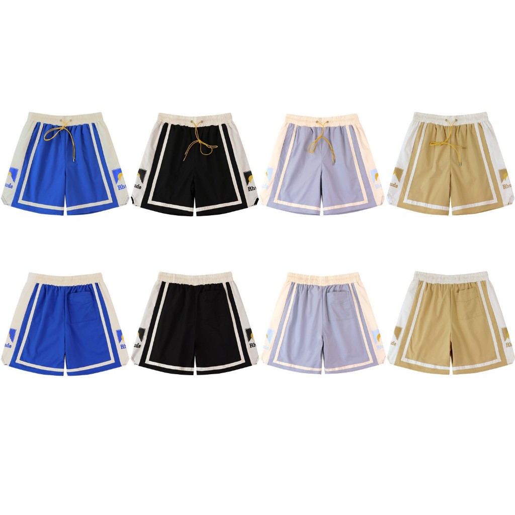 26SS Rhude Sunset ตัวอักษรพิมพ์กางเกงขาสั้นกีฬาสีประกบ