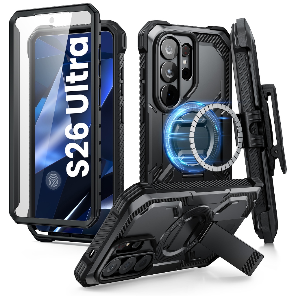 I-Blason Armorbox คลิปสําหรับ Samsung Galaxy S26 Ultra Case รองรับการชาร์จไร้สายพร้อมคลิปเข็มขัดในตัวป้องกันหน้าจอขาตั้งแบบปรับได้ฝาครอบเต็มตัวสําหรับ S26 Ultra 6.9′′