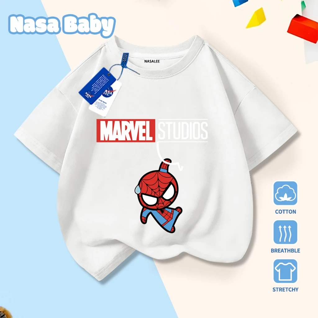 【จัดส่งวันเดียวกัน】เสื้อยืดผ้าฝ้ายเด็ก ลายสไปเดอร์แมนจาก NASA เหมาะสำหรับเด็กผู้ชายและเด็กผู้หญิง สวมใส่สบาย ระบายอากาศได้ดี