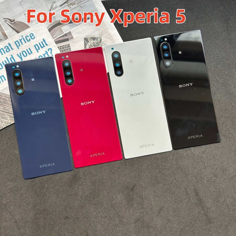 100% A+++ แก้วสําหรับ Sony Xperia 5 กลับ J8210 J8270 J9210 แบตเตอรี่ด้านหลังประตูกรณีเปลี่ยนฝาครอบ