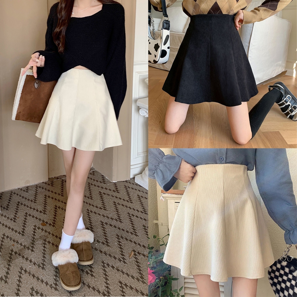 กระโปรงสั้น เอวสูง สไตล์เกาหลี กระโปรงย้วย กระโปรงทรงร่ม มีซับในในตัว Size XS-XXXL 🇹🇭พร้อมส่งในไทย🇹🇭