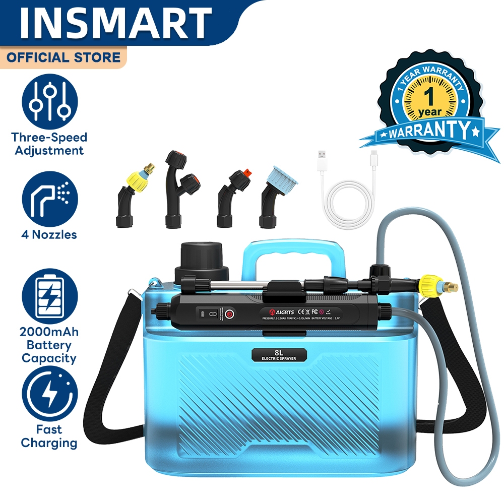 INSMART เครื่องพ่นยาไฟฟ้า 8ลิตร หัวพ่น4หัว จหน้าจอแสดงผลดิจิทัล ไฟฟ้ากระเป๋าหลังเครื่องพ่น แบบพกพา