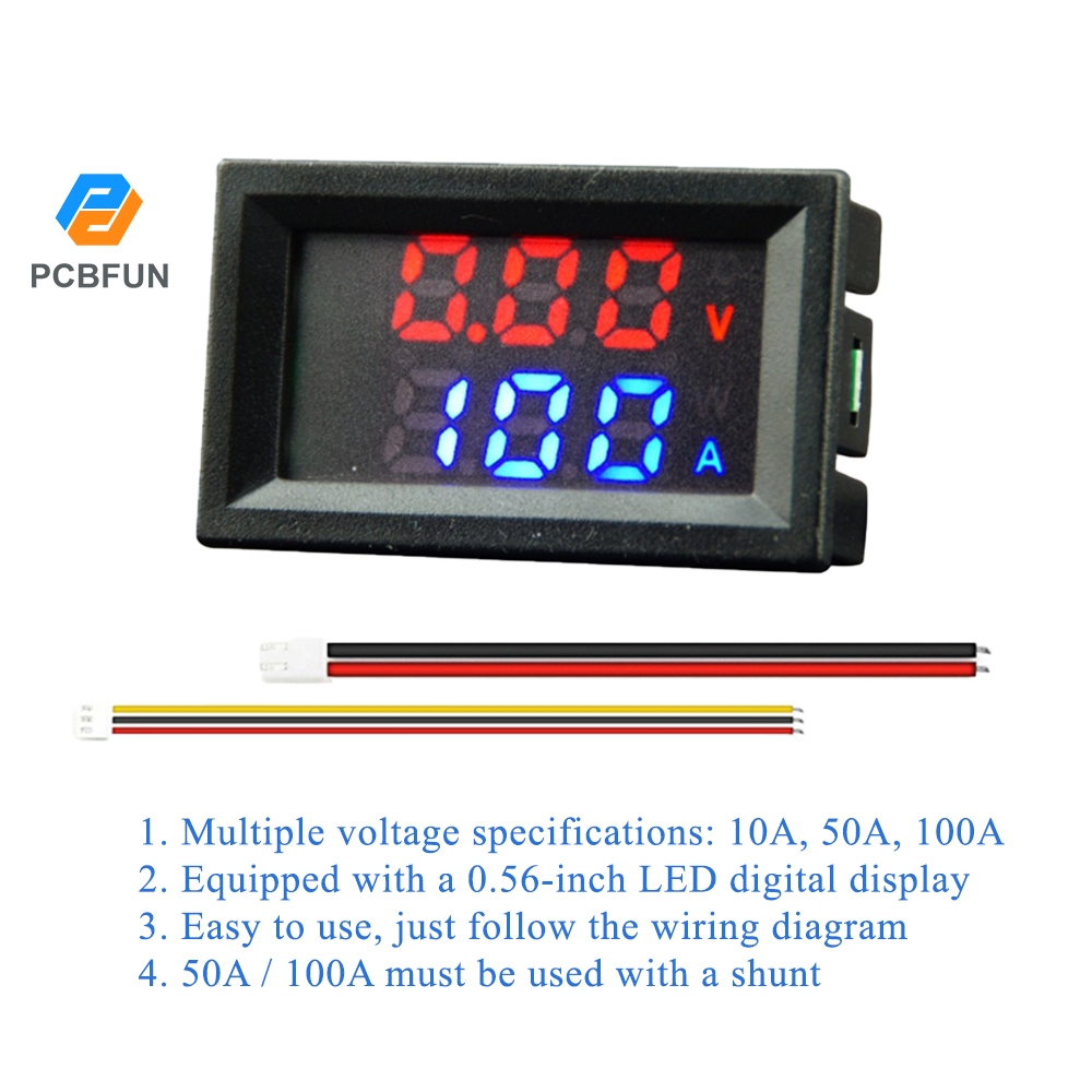 Pcbfun M430 โวลต์มิเตอร์แอมมิเตอร์ดิจิทัล 10A 50A 100A สําหรับทดสอบแรงดันไฟฟ้า
