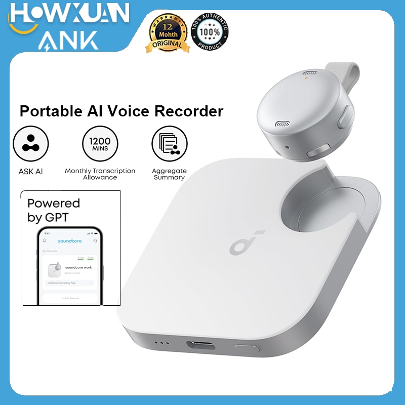 Soundcore Work โดย ANK Portable AI เครื่องบันทึกเสียง AI Trancription & Sumarization AI Note Taker