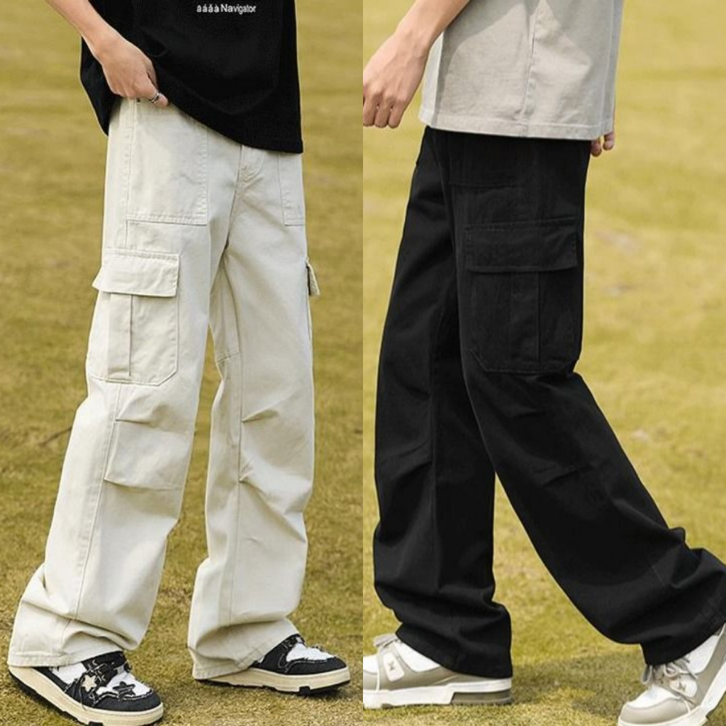 กางเกงผู้ชาย สีดำ ทำจากผ้ายืดหยุ่นหนามีกระเป๋าด้านข้าง