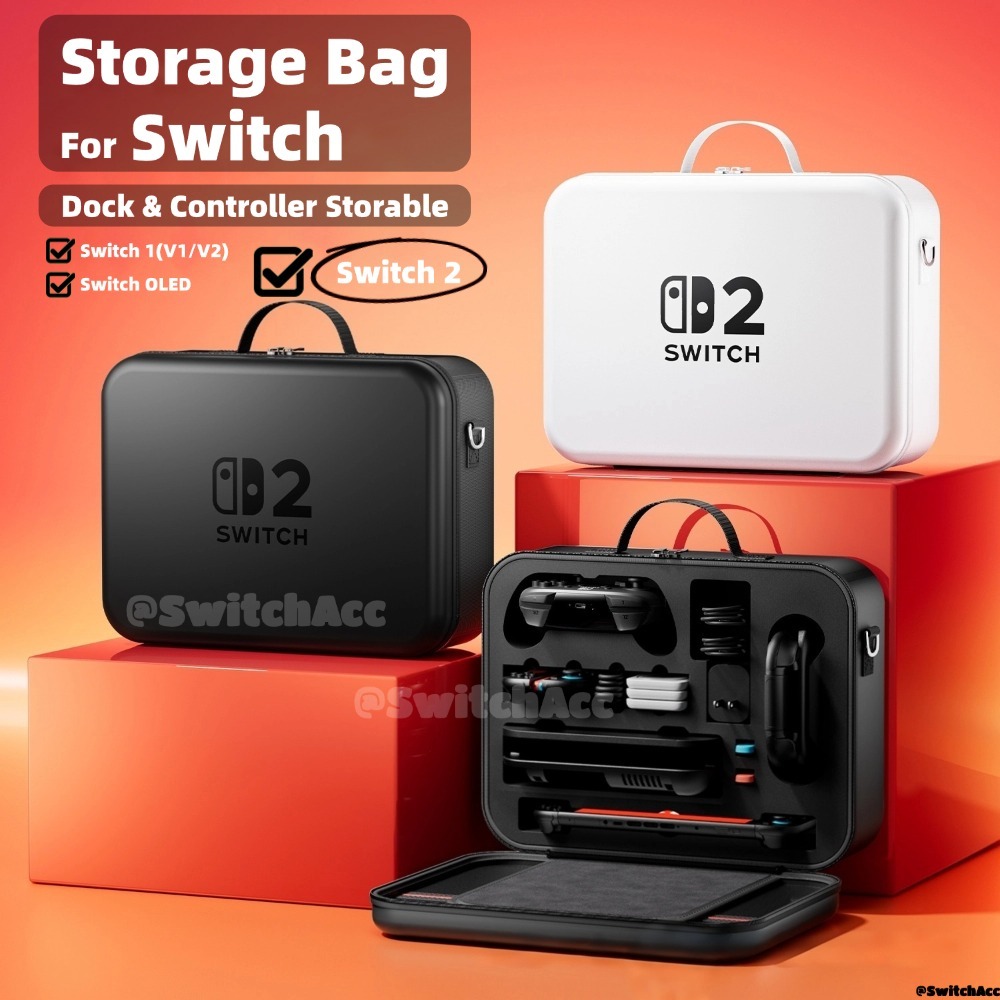 สวิตช์กระเป๋าเก็บกันกระแทกแบบพกพาสําหรับ Nintendo Switch 2 / 1 / OLED / Lite / Full Capacity เหมาะกับคอนโทรลเลอร์, Dock & Charger สต็อกท้องถิ่น