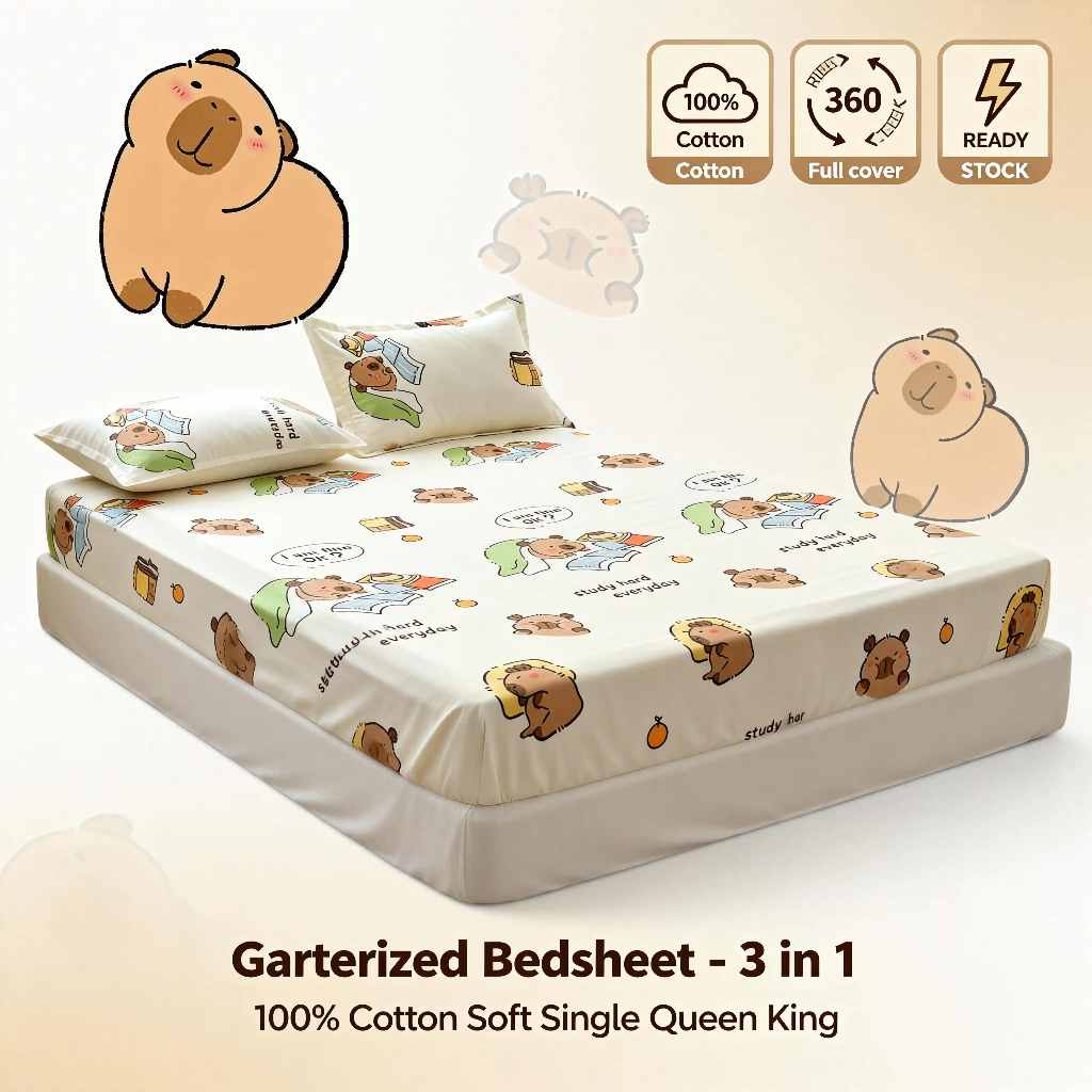 พร้อมสต็อก ชุดผ้าปูที่นอน 3 ใน 1 ผ้าปูที่นอนพร้อมปลอกหมอน 2 ชิ้น ผ้าปูเตียง 3ฟุต 3.5ฟุต 5ฟุต 6ฟุต