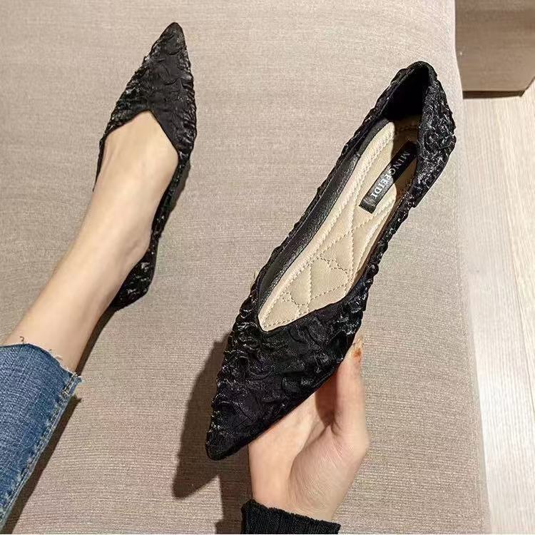 ฤดูใบไม้ร่วงสไตล์ใหม่ Bowknot สบาย All-Match Pointed Toe รองเท้าแบนผู้หญิงสวมใส่ด้านนอก Casual Soft Sole สุภาพสตรีรองเท้า